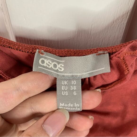 ASOS Peplum Hem Cut Out Red Pink Spaghetti Strap Mini Bodycon Sundress, Size 6 - Picture 5 of 7